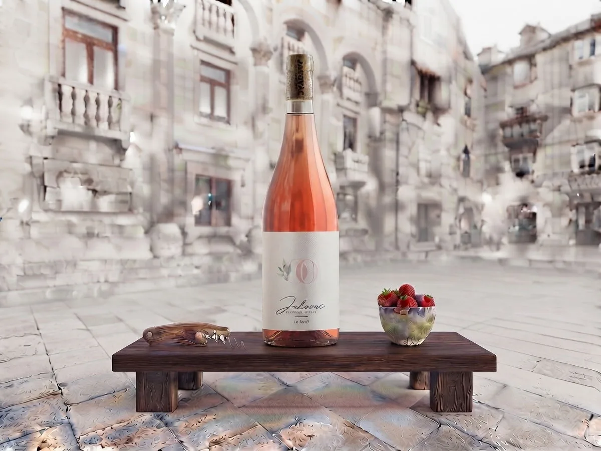 Rosé Jakovac, bottiglia da 0,75 l sul Peristilio, Café & Restaurant Lvxor Spalato