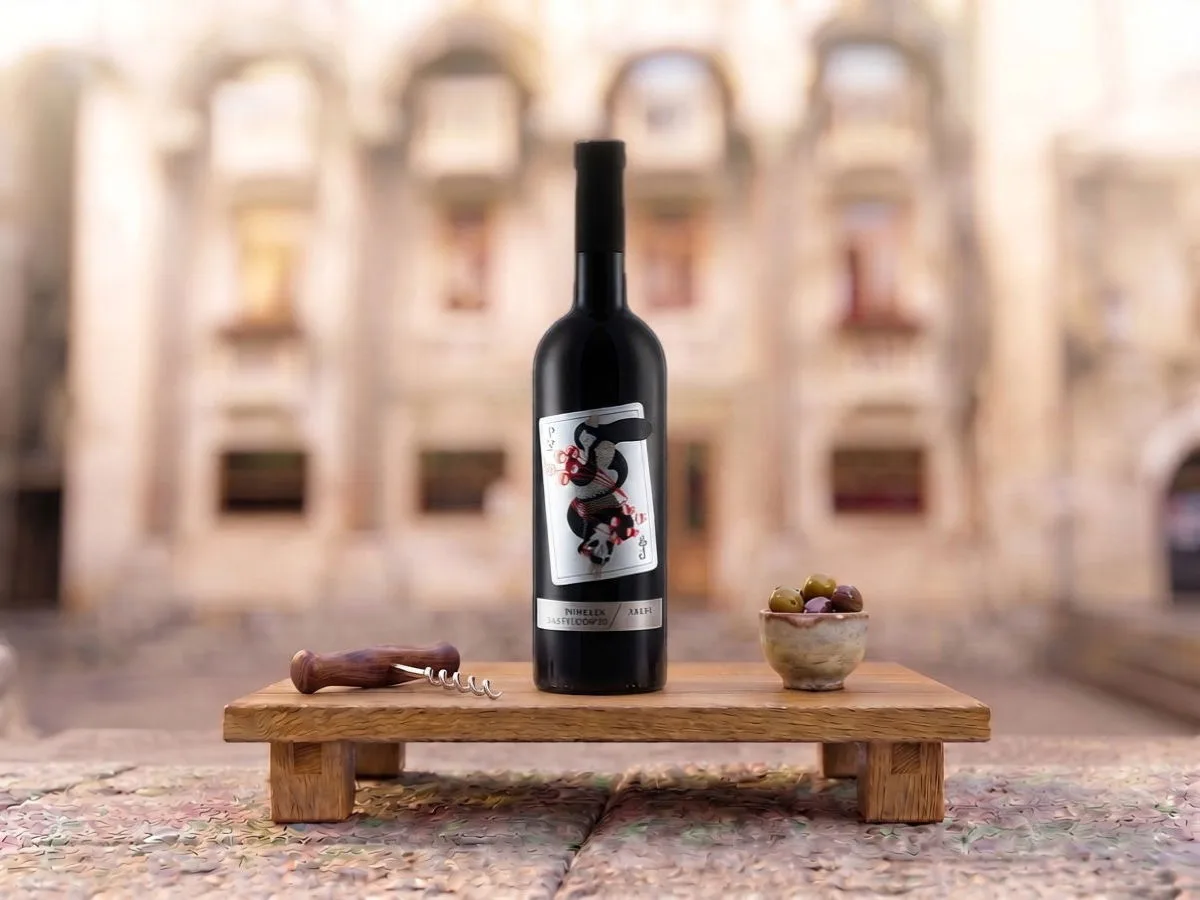 Sauvignon Puhelek, bottiglia da 0,75 l sul Peristilio, Café & Restaurant Lvxor Spalato